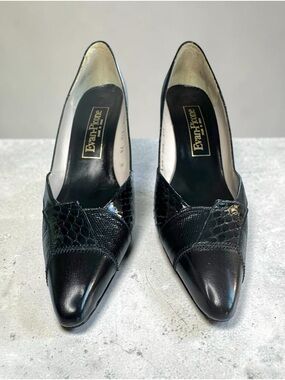 VINTAGE Evan-Picone Black Leather Mixed Texture Pumps Hand Made in Spain 7.5N